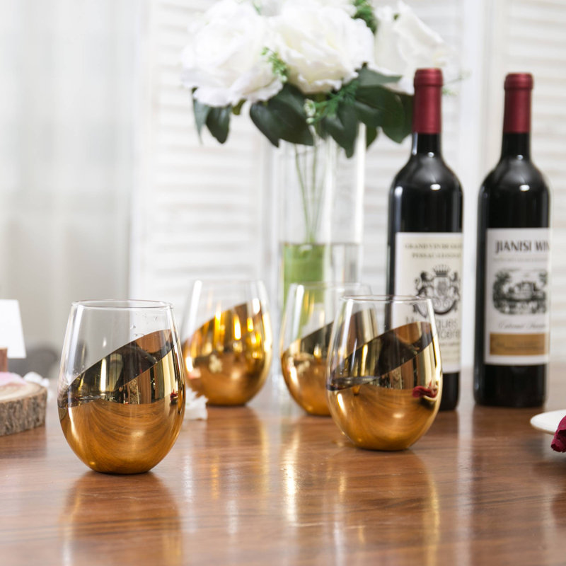 Mercer41 Saire 4-Piece 18oz. Drinking Wine Glasses Glassware Set | Wayfair
